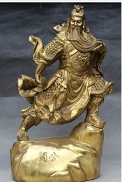 warrior statues Canada - China Brass Nine Beast Stone Guan Gong Guan Yu Warrior God Statue