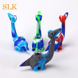 New dinosaur pattern silicone tobacco pipes silicone smoking pipes glass water pipes glass Bubblers glass bong unique design