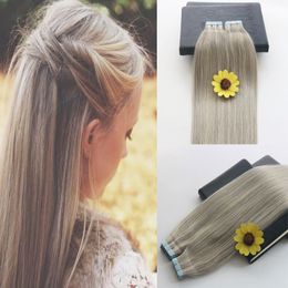 Tape in human hair extensions 40pcs Pgrey/613 Piano Colour Blonde Brazilian Hair Skin Weft Tape Hair Extensions 100g double drawn tape in