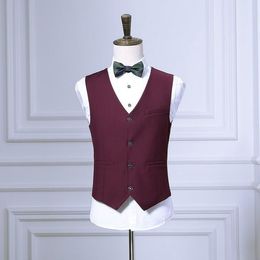 Burgundy Wedding Vests Groom Vest Spring Camouflage Slim Fit Men's Vests For Party Prom Cocktail Custom Made England Style Bow +Vest