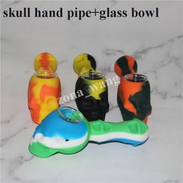 Silicone Skull Glass Pipe Hand Pipes Smoking Glass Tube Cigarette Water Pipe glass Oil Burner for dab rigs