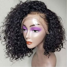 Pelucas de cabello humano de encaje hd malasio Bob corto Peluca de cierre completo rizado para mujeres negras Onda de agua prearrancada 130% de densidad lista para enviar