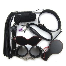 8pcs Kit Bondage Rope Set Collar Whip Hand s Ankle Eye Mask Black Fetish Restraints SM Sex Toys Y18102405