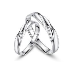 Simple Korean Real 925 Sterling Silver Pair Rings for Couples Opening Wave Lovers Ring Jewellery Wholesale