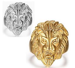 fashion Rock roll Hip-hop Ornaments Overbearing Lion's head Titanium steel Stainless steel Punk Man Gold Ring White Gold Ring size Us 6-14