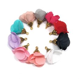 100pcs Chiffon Flower Tassel 2.2cm Gold Cap Pendants For Jewellery Diy Earring Findings Keychain Bag Charms Accessories