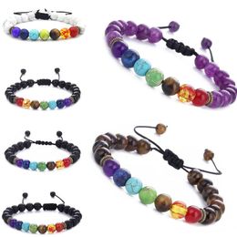 Christmas Gift 7 Chakra Lava Healing balance beads Charm Bracelets Multicolor Beads Stones Weave Rope Bracelet Women Men Yoga Bracele