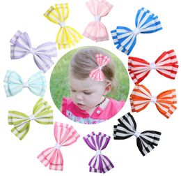 3.5" cute Colourful stripe print Small Bow Kids Baby Girls Hair Clips Hairpins Barrettes hair accessories Gifts
