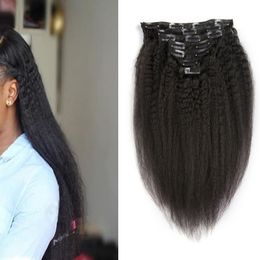 kinky straight clip in extensions 10pcs/set 120g Brazilian human hair clip in extensions yaki clip in extensions