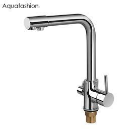 Brass Swivel Drinking Water Faucet 3 Way Water Philtre Purifier Kitchen Faucets For Sinks Taps Chrome Black Beige
