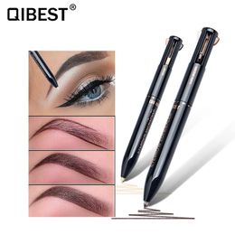 QIBEST 4 In 1 Waterproof Eye Brow Pencil Smudge-proof Eyebrow Pen Long Lasting Easywear Makeup Eyebrow Enhancers Women Cosmetics