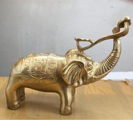 6" China FengShui Brass Wealth Fu Coin Elephant Life RuYi Art Statue Sculpture