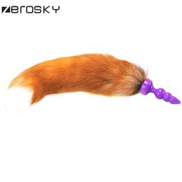 Zerosky Fur Silicone Anal Plug Toys Excellent Butt Plug Yellow Tail Anal Plug Chastity Sex Toys Adult Game S924