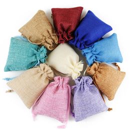 13x18cm/5x7" Handmade Burlap Drawstring Packaging Bag Wedding Party Christmas Gift Bags Jute Jewelry Pouch QW8852