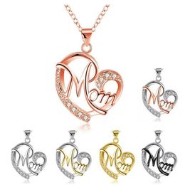 Contrast Color Crystal Heart Mom Necklace Pendant Diamond Fashion Love Mom Jewelry MOM Necklaces Mother's Day Gift