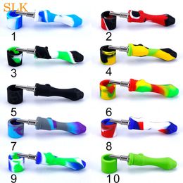 glass oil burner pipe Silicone bong kit Concentrate Smoking Hand Pipe with GR2 Titanium Tip Dab Straw Oil Rigs smoking accessories