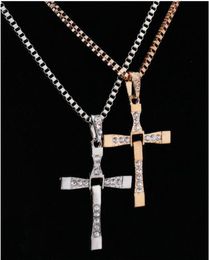 2017 Hot Alloy Diamond Cross Necklace Accessories Clavicle domineering men and women couple pendant Jewellery TO238