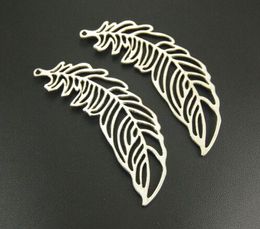 100Pcs alloy Large Filigree Feather Leaf Charms Antique silver Charms Pendant For necklace Jewellery Making findings 38x13mm