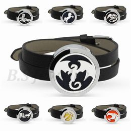 New arrivals Dragon Twist-off stainless Perfume Aroma Locket Essential Oil Diffuser Bracelet PU Leather Wristband 10p free pads