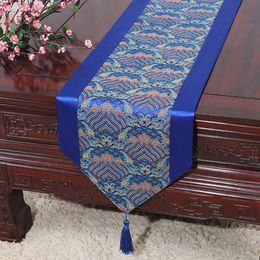 Ethnic Seawater Chinese Silk Satin Table Runner Christmas Party Table Decoration Damask Table Cloth Rectangle Dining Mat Placemat 200x33 cm
