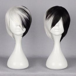 Ly & CS cheap sale dance party cosplays>>>Women Cruella Deville Cosplay Wig Black White Synthetic Short Bob Wigs