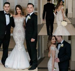 Modest Mermaid Wedding Dresses Off The Shoulder Sexy Backless Illusion Lace Applique Country Bridal Gown Sweep Train Plus Size Wedding Dress