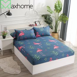 1Pcs Fitted Sheet with Elastic Band Deep 25cm Printed Bedding Linens Flamingo Mattress Pad Cover Full Queen King Size