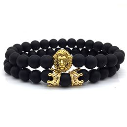 2 pçs / set 2018 nova moda leão coroa casal charme com lava bead bracelet conjuntos para homens wristband jóias acessórios