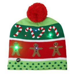 LED Christmas knitted Hat Scarf kid Santa Claus Snowman Reindeer Elk Festivals lighted up Hats Xmas Party Gifts Cap