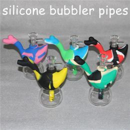 Silicone Bong Oil Rigs Water Pipes Hookahs Camouflage Pure Colour silicone mini bubbler bongs with 14mm Glass Bowl oil ash catcher DHL