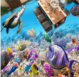 Three-dimensional floor tile underwater world tropical fish coral reef vinyl flooring adhesives