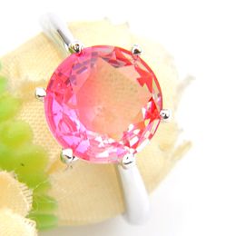 6 PCS/LOT Charm Round Sweet Pink Bi Coloured Tourmaline 925 Silver Plated Valentine Fashion Women Ring Jewellery USA Size 789#