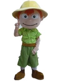 2018 High quality hot a boy mascot costume with a green shirt and a yellow hat for sale