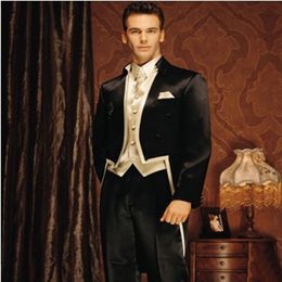 New Design Peaked Lapel Black Tailcoat Men Party Groomsmen Suits in Wedding Tuxedos (Jacket+Pants+Tie+Vest) NO;277