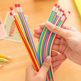 Korea Stationery Colourful Magic Bendy Flexible Soft Pencil with Eraser Student School Office Use writing soft pencils