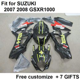 Free custom fairing kit for Suzuki GSXR1000 07 08 black yellow fairings set GSXR1000 2007 2008 CP52