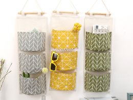 50pcs/lot Wateproof Cotton Linen Wall Hanging Storage Bags Door Pouch Bedroom Wall Hanging Home Office Organiser B8014