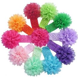 baby Headwear Head Flower Hair Accessories 4 inch Chiffon flower with soft Elastic crochet headbands stretchy hair band photo props