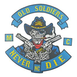 Cooleat NEVER DIE OLD SODIERS WITH GUN Skull Motorcycle Cool Large Back Patch Rocker Club Vest Outlaw Biker MC Patch Free Shipping