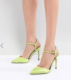 2018 New silk satin high heels thin heel buckle strap pumps party shoes light green pumps dress shoes wedding shoes