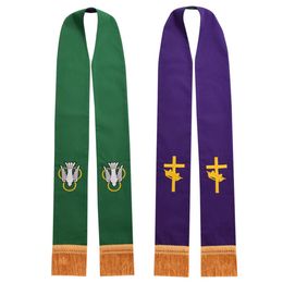 1pc Holy Religion Church Clergy Reversible Stole Priest Bird Cross Embroidered Stole Green Purple High Quality Fast Shipment