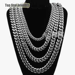 8mm/10mm/12mm/14mm 316L Stainless Steel Jewellery High Polish Miami Cuban Chain Necklace Men Punk Curb ChainDragon-Beard Clasp 24"/26"/28"/30"