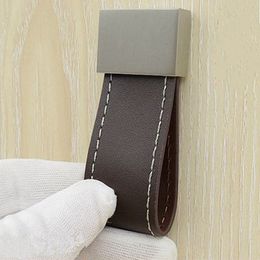 Hardware leather handle Zinc alloy coffee wardrobe handle Single hole drawer small knobs Rectangular cabinet safe pulls