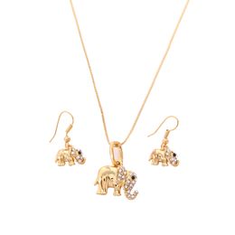 Cubic Zirconia Cute Elephant Pendant Necklace with Dangle Earring Jewellery Set