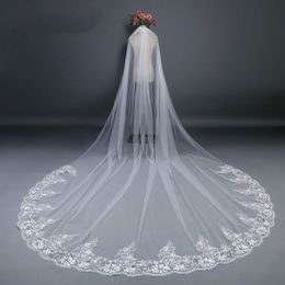 2018 Veu De Noiva Lace Applique Two-Layers 3 M Long Wedding Veil Real Picture Cathedral Bridal Veil with Comb Velos De Novia