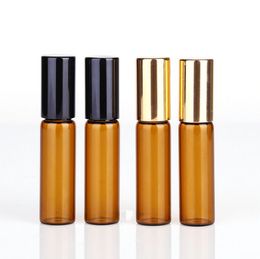 Refillable Amber 5ml Roll On Fragrance Perfume Glass Bottles Essential Oil Bottle Steel Metal Roller Ball LX1184