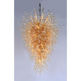 Italian Foyer Large Golden Chandelier Pendant Lamps High Quality Beautiful Hand Blown Art Glass Crystal Light Fixture For Hotel Lobbby