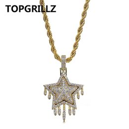 TOPGRILLZ Men's Women Iced Out Cubic Zircon Bling Drip Star Necklace & Pendant Gold Silver Colour Hip Hop Jewellery Tennis Chain