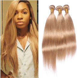 Virgin Peruvian Honey Blonde Human Hair Extensions Silky Straight #27 Strawberry Blonde Human Hair Weaves 3 Bundle Deals 3Pcs Lot