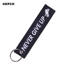 Fashion Tags Keychain Keyring Never Give Up Rectangle Polyester Embroidery Key Ring Jewelry Decoration